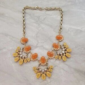 J. Crew Necklace Fan Orange Peach Clear Rhinestones Crystals Statement